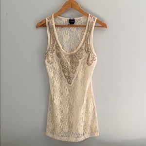 Daytrip beaded sequined lace tank top size xl